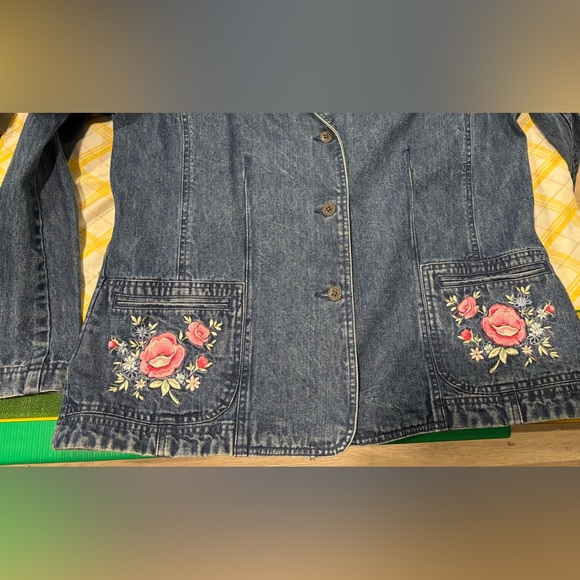 Northern Reflections Cottagecore embroidered Floral Denim Blazer Jacket - Size L - Picture 6 of 7